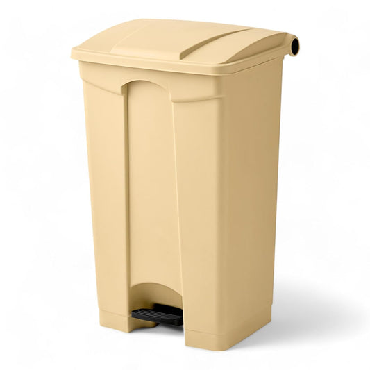 PRO&Family Step-On Trash Can with Lid, Plastic Waste Bin, Foot Pedal Operation (Biege, 23 Gallon)