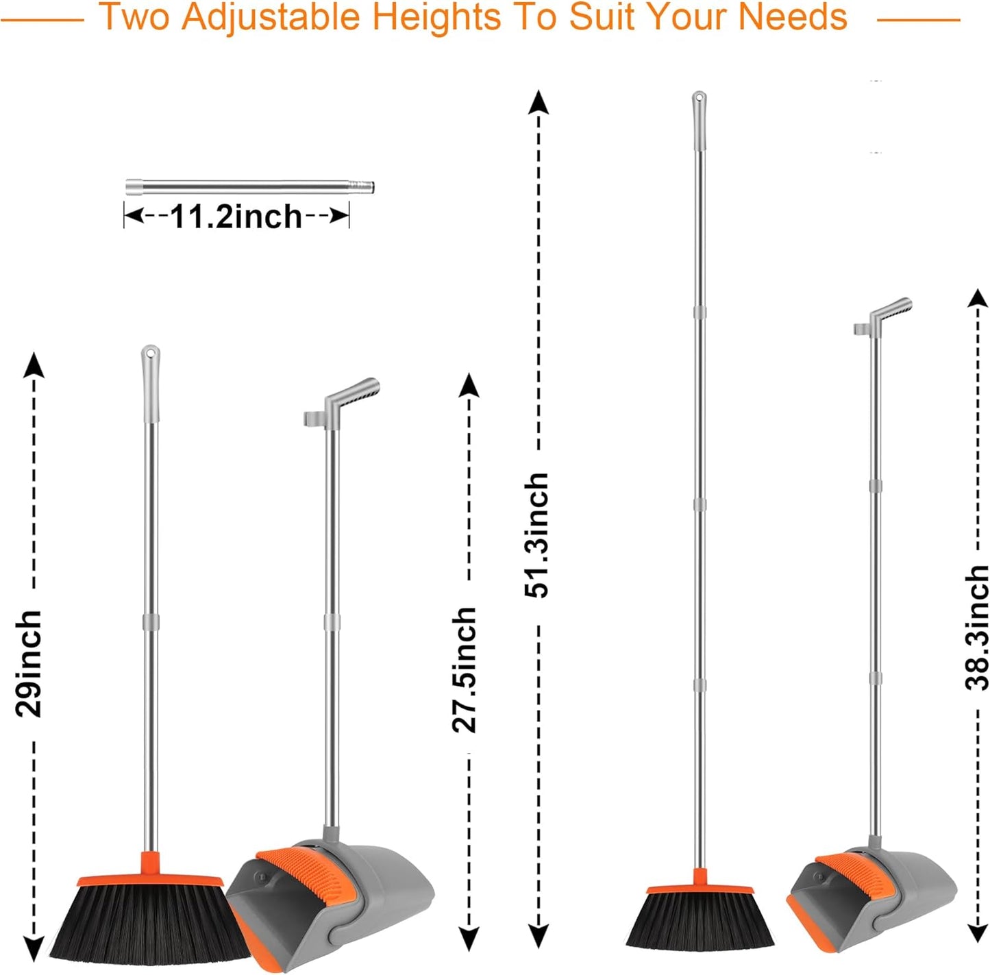 Broom and Dustpan Set for Home, Broom with Dustpan Combo Set, 51" Long Handle Dust Pan Set for Household