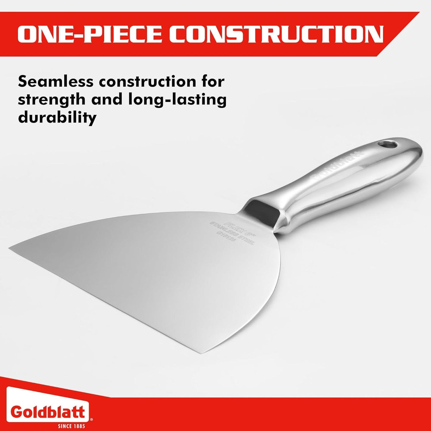 Goldblatt 6" Putty Knife, One-Piece Paint Scraper Tool, All Stainless Steel Joint Knife with Flexible Blade, Seamless Design, Metal Ergonomic Handle - for Drywall Repairing, Finishing and Scraping