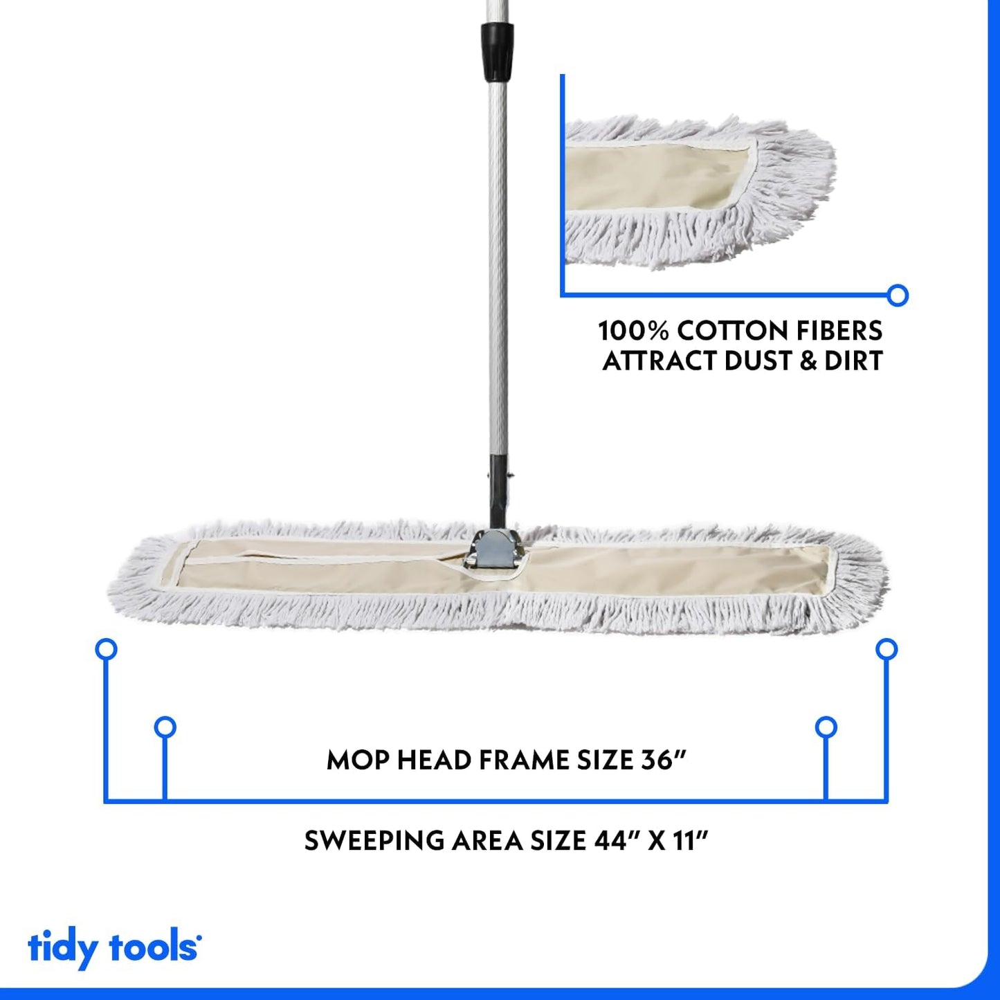 Commercial Dust Mop – 36 Inch Floor Sweeper for Hardwood, Reusable Cotton Mop Head, Extendable Handle, Dry Mop for Floor Cleaning & Janitorial Supplies