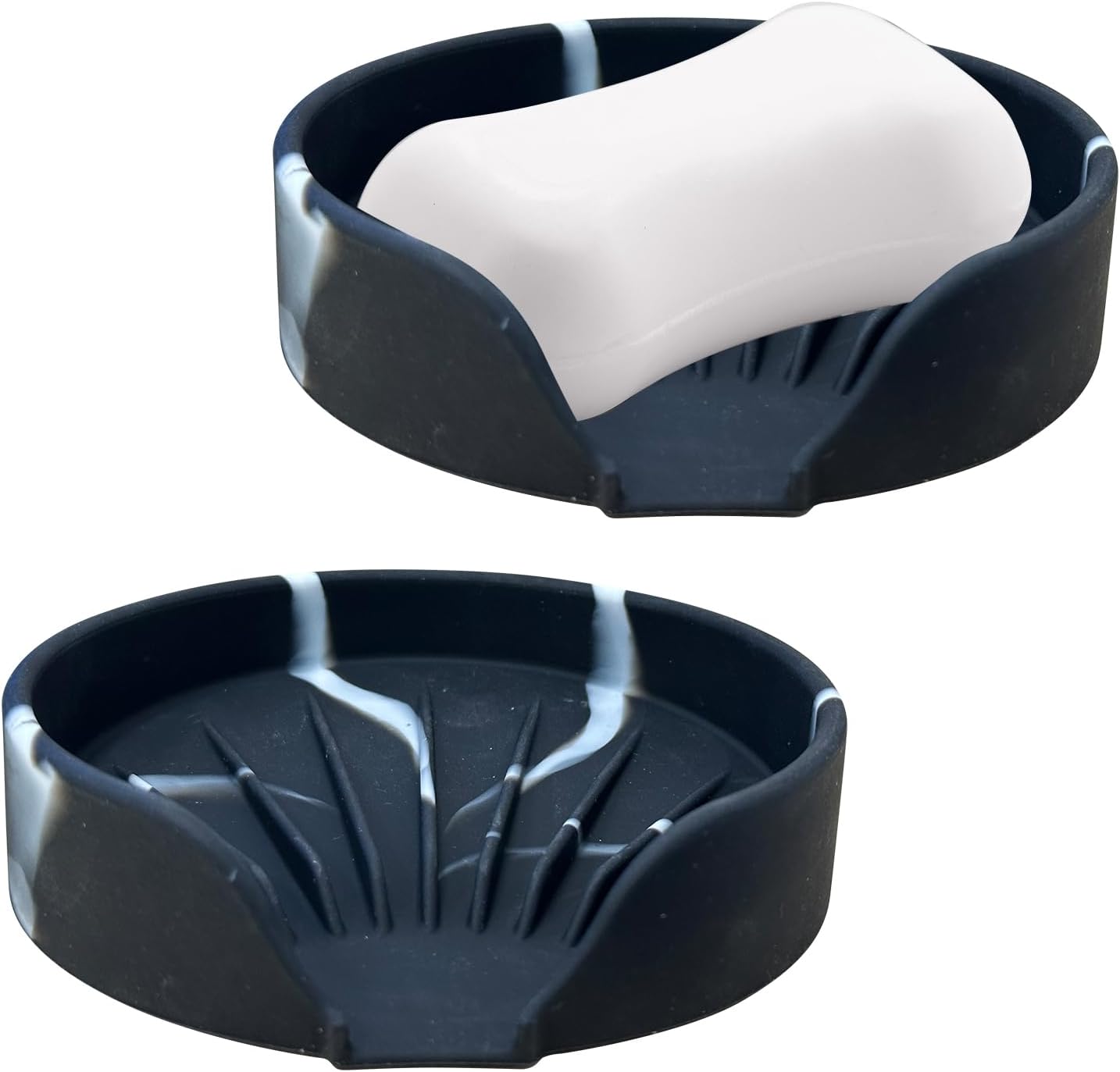 Self Draining Soap Dish, Silicone Suction Cup Soap Holder Tray Savers Container Sponge Holder for Bar Bathroom Shower Kitchen Sink, Can Extend Soap Life (2, Marble)