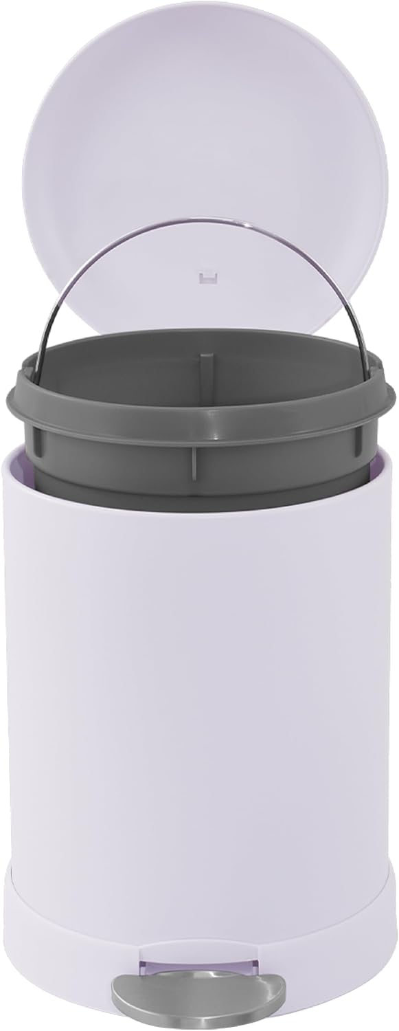Glad Small Trash Can, 1.2 Gallon | Round Stainless Steel Garbage Bin with Soft Close Lid & Step Foot Pedal | Metal Waste Basket with Removable Inner Bucket, Lavender