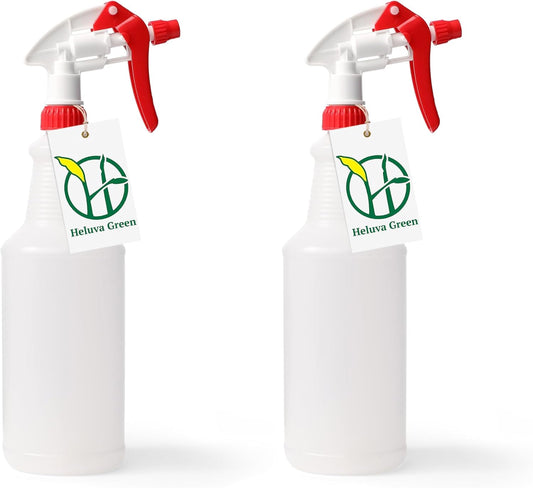 Heavy Duty 32oz Plastic Spray Bottles for Cleaning - Large Empty Industrial Bottles for Gardening Solutions, Vinegar, Chemicals, Professional Cleaners - Adjustable Sprayer Nozzle - Red 2 Pack