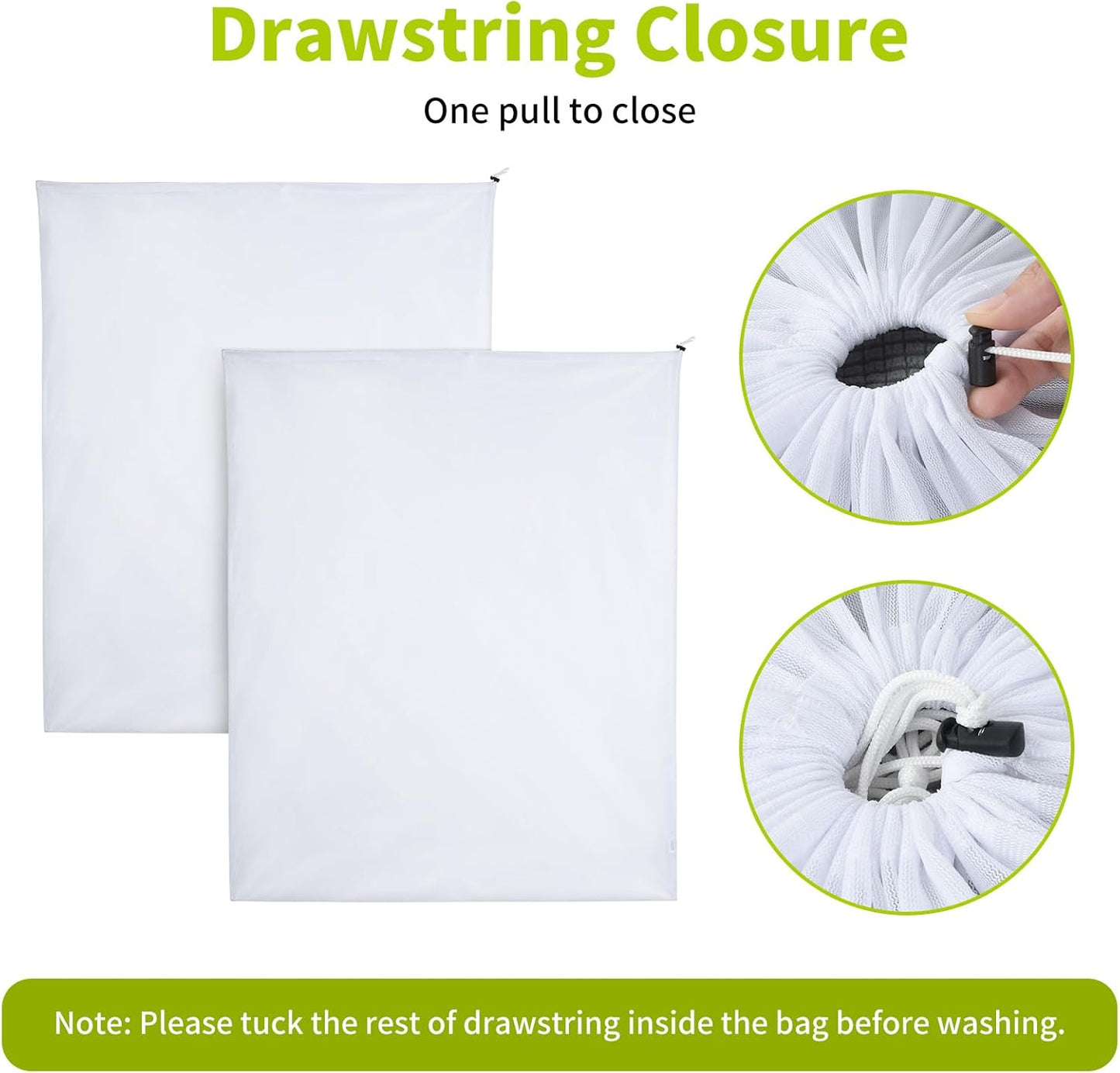 OTraki Large Mesh Laundry Bag 36 x 43 Inch Drawstring Laundry Wash Bags, 2 Pack Dirty Clothes Net Laundry Bag Heavy Duty Travel Storage Organize Bag for Home Apartment Dorm Camp Hotel Beach, White