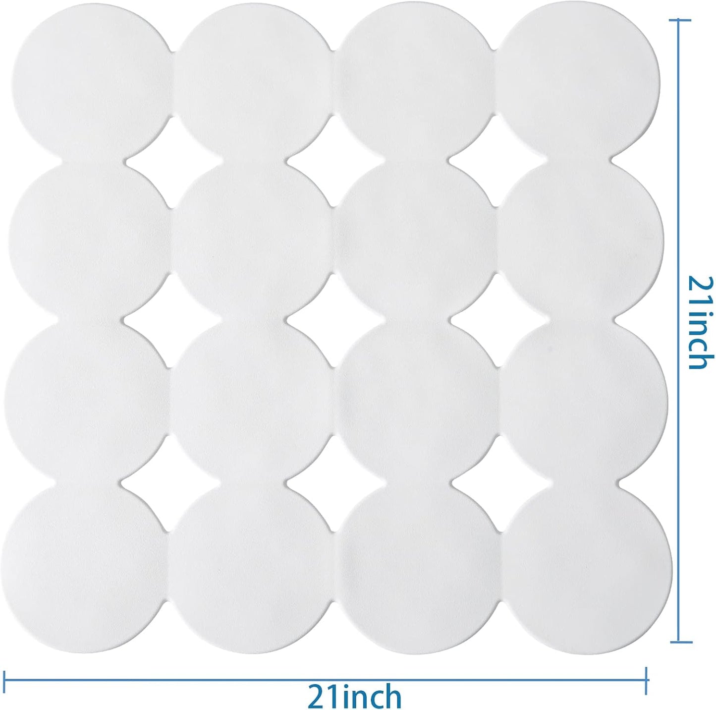 Square Shower Mat Nonslip - 2PCS Rubber Bathtub Mat with Suction Cups for Inside Shower Bathroom Floor (White, 21X21)