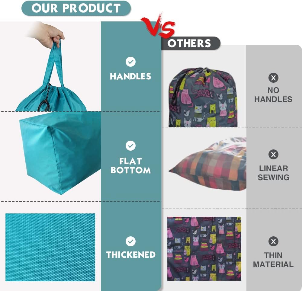 Tear Proof Nylon Laundry Bag with Handles,Hamper Liner with Drawstring Closure for Travel,Dirty Clothes Bag Fit Most Laundry Hamper and Sorter,27.5x34.5 inches Blue Aqua and Grey