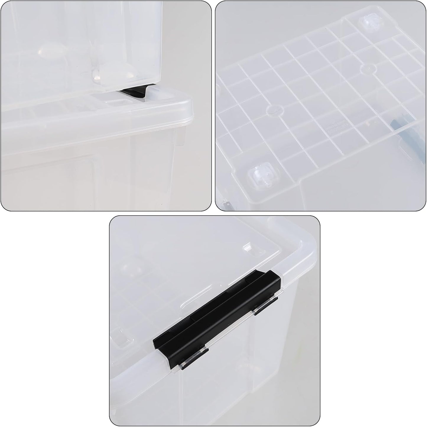 Set of 4 34 L Stackable Plastic Storage Bins with Latching Lids and Wheels, Clear Home Organization Container Box, See-Through