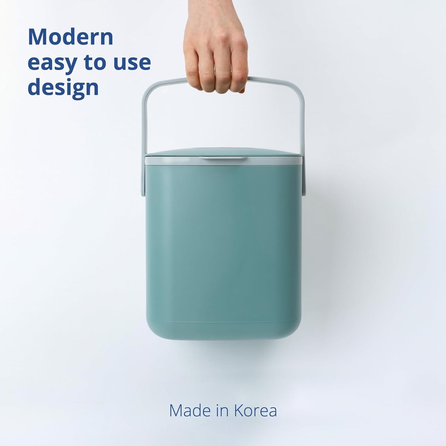 Blue Ginkgo Kitchen Compost Bin [5L / 1.32 GAL] – Filter-Free, Odor-Tight Countertop Food Waste Pail with Handles (Made in Korea, Green)