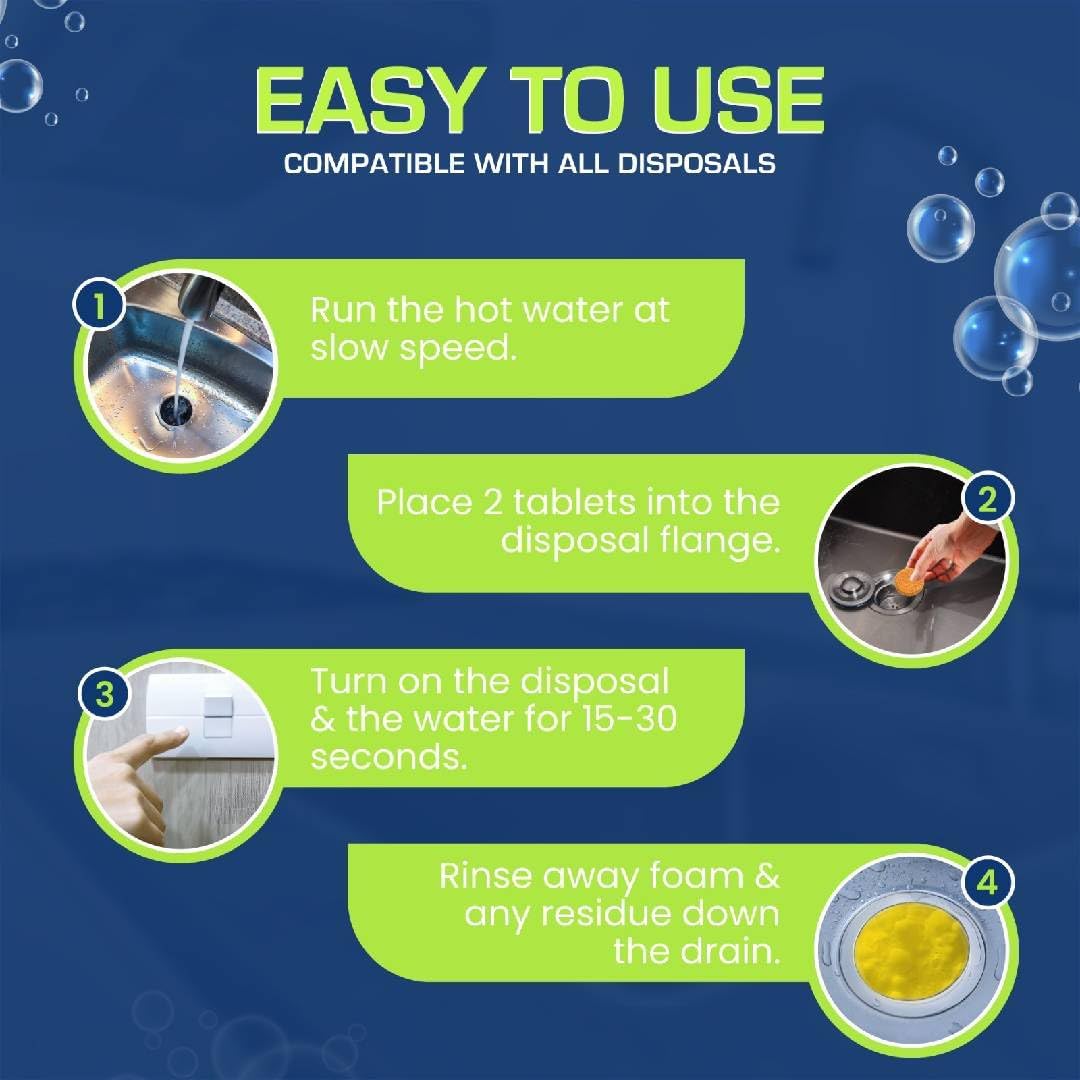 True Fresh Garbage Disposal Cleaner – 24-Pack Foaming Sink and Drain Deodorizer Tablets, Powerful Cleaning Solution for Odor Removal and Maintenance – Works with All Disposals