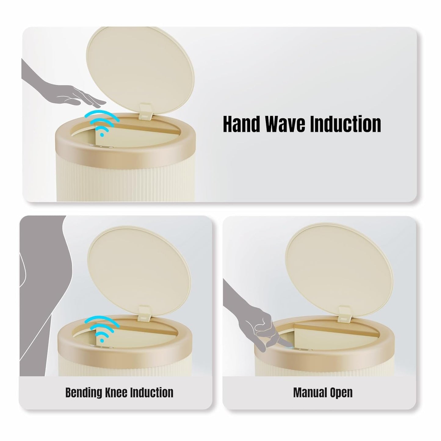 URALFA 3.7 Gallon Motion Sensor Bathroom Trash Can with Lid，Automatic Waterproof Touchless Garbage Can, Smart Plastic Trash Bins Suitable for Toilet, Office, Bedroom, Kitchen (Cream White)