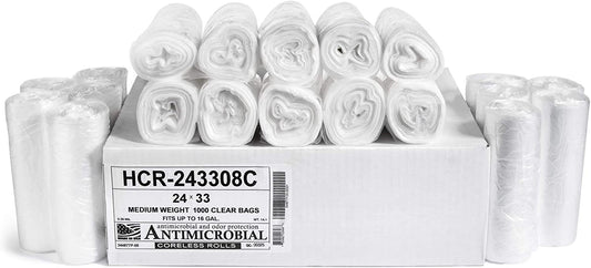 Aluf Plastics - 12-16 Gallon Clear Trash Bags - 24" x 33"- 8 Micron Equivalent High Density Value Garbage Bags for Bathroom, Office, Industrial, Commercial - (1 Pallet of 100 Cases, 10000 Bags Total)
