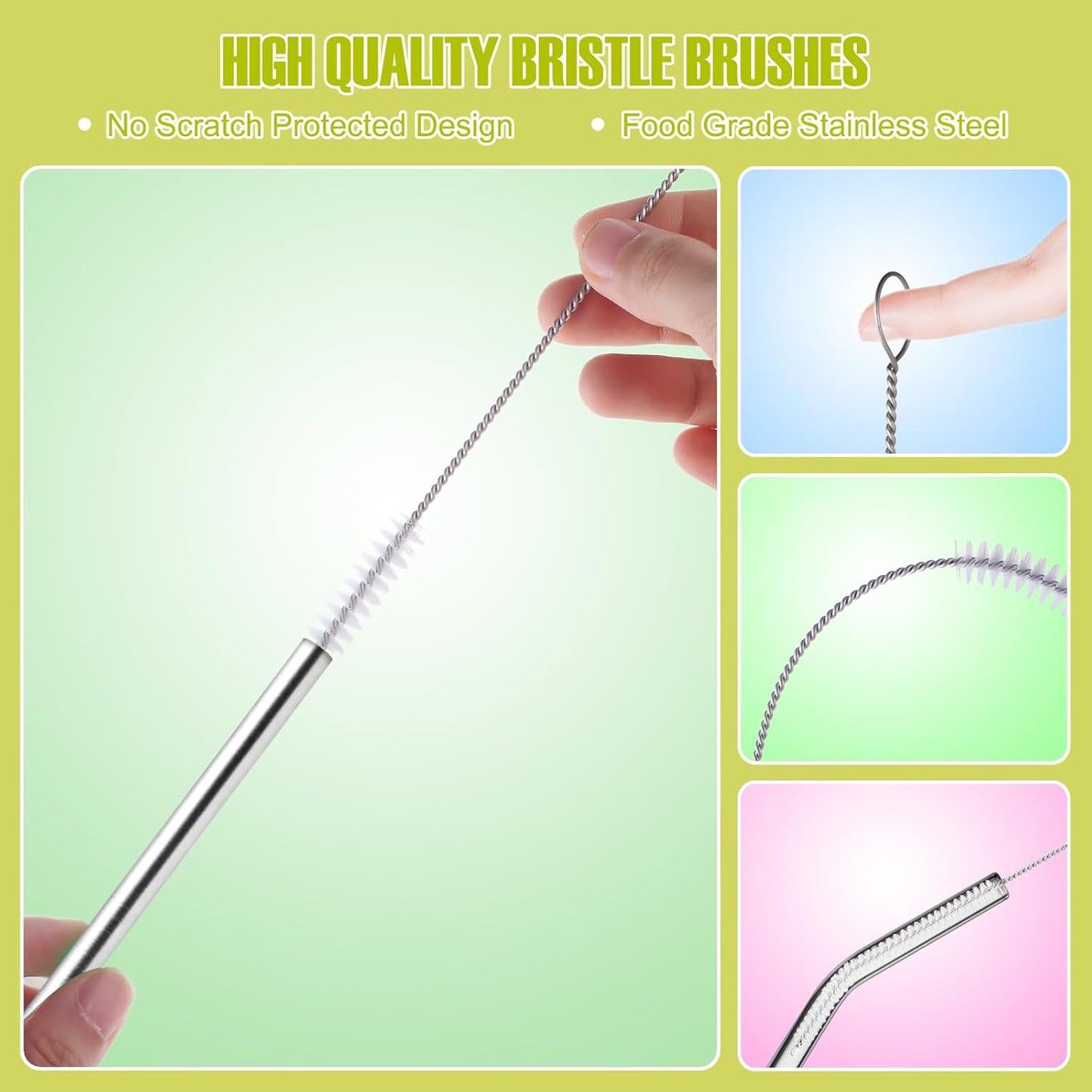Reusable Straw Cleaner Brush Set - 8PCS Extra Long 12 inch Metal Straw Cleaning Brushes for Tumbler, Sippy Cup, Water Bottles, Pipes