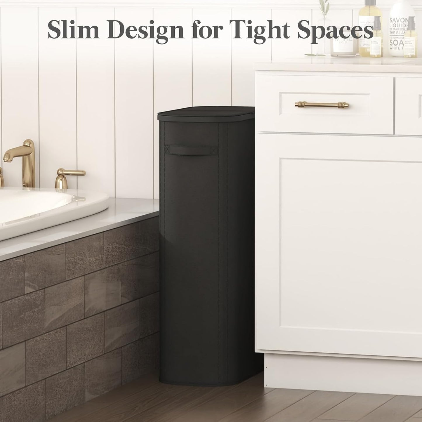 Lifewit 75L Slim Laundry Basket with Lid, Narrow Large Laundry Hamper with Plastic Handles and Removable Bag, Tall Foldable Dirty Clothes Hampers for Laundry Room, Bedroom, Bathroom, Dorm, Black