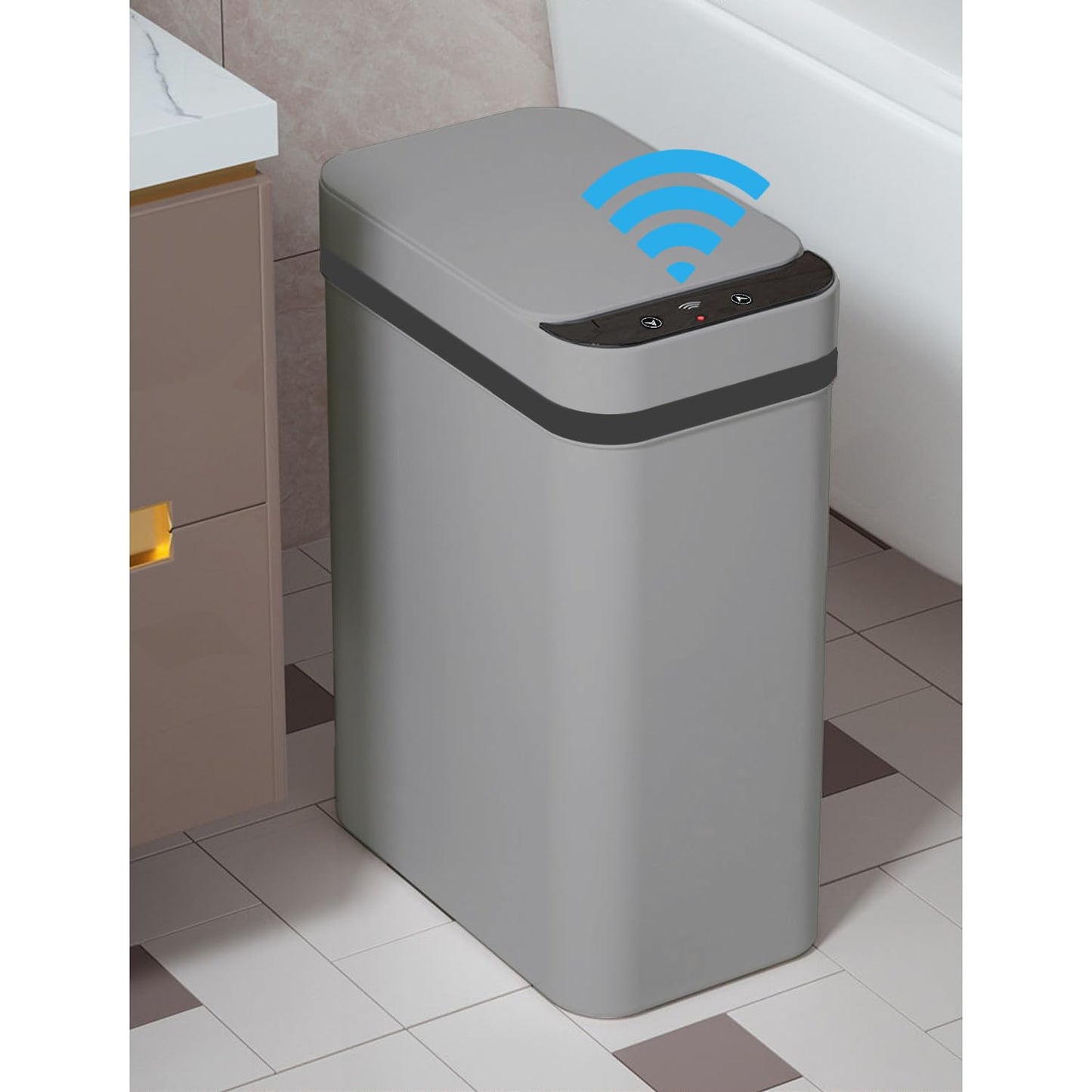 Yatmung 2.5 Gallon Motion Sensor Trash Can - Automatic Trash Can Touchless - Smart Trash Bin with Lid - Electric, Narrow, Plastic, Auto Open, Office, Bedroom, Bathroom - Small Garbage Can (Grey)