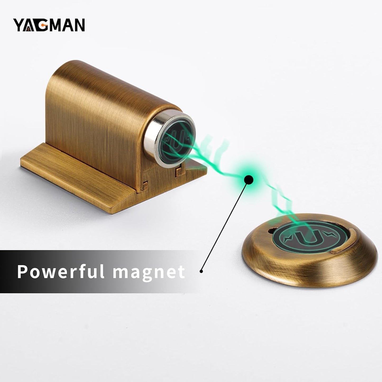 3 Pack Magnetic Door Stoppers Retractable Bottom of Door Holder No Drilling Mount Floor Door Stop with Screws and Adhesive Catch Door Keep Door Open Antique Brass AB-3