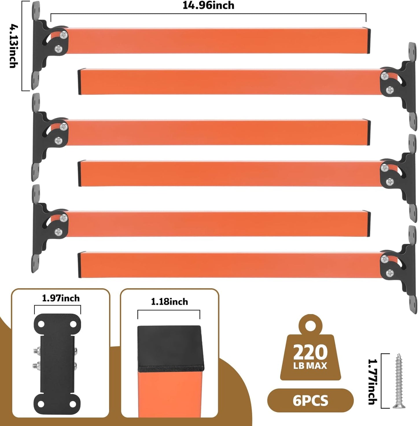 lumber storage rack, Heavy Duty Metal Lumber Storage Rack with Multi Angle Adjustment and 3-Level Wall Mount for Garage Shop Indoor Outdoor, Orange (2 PACK)
