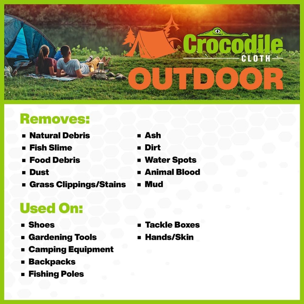 Crocodile Cloth Outdoor Cleaning Wipes – 8 Packs/640 Total Count Plant-Based Cloths (15"x10"), Skin Safe, Pre-Moistened, Aloe & Vitamin E Infused, Large, Absorbent, Multi-Surface Disposable Wipes