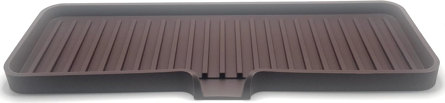 Happitasa Silicone Soap Dish Tray and Sponge Holder with Drain Chute | Bathroom and Kitchen Sink Organizer Caddy (Dark Chocolate, 12"x4", 7.4 Ounces)