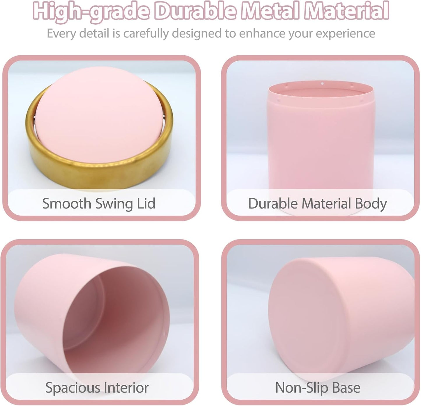 Mini Trash Can with Lid, Metal Small Tiny Mini Trash Bin Can, Mini Countertop Trash Cans for Desk Car Office Kitchen, Swing Top Trash Bin 1.5 L/0.40 Gal (Pink)