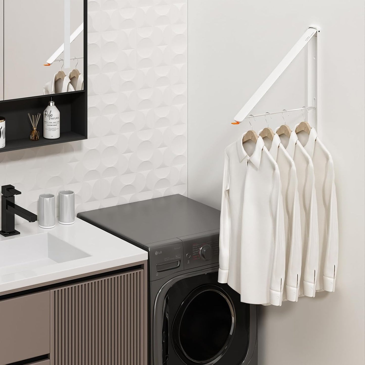 Clothes Drying Rack for Laundry Drying Rack Wall Mounted Clothes Hanger Rack Retractable Laundry Hanger Dryer Rack Space Saving Closet Organizer Aluminium (White)