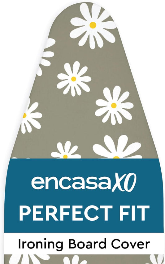Encasa XO Ironing Board Cover and Pad 42"x14" - Thick 3mm Felt Padding, Drawstring Tightening & Lock, Easy Fit, Scorch & Stain Resistant, Fits Medium Ironing Board - Daisy Grey