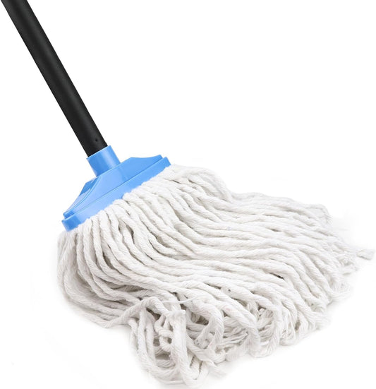 Indoor Cotton Mops for Floor Cleaning - Indoor Cleaning Mop for Wood Floors, Tile, Hardwood Floor, 52" Adjustable Iron Handle Regular Mops to Clean Living Room, Kitchen, and Bathroom. (Blue White