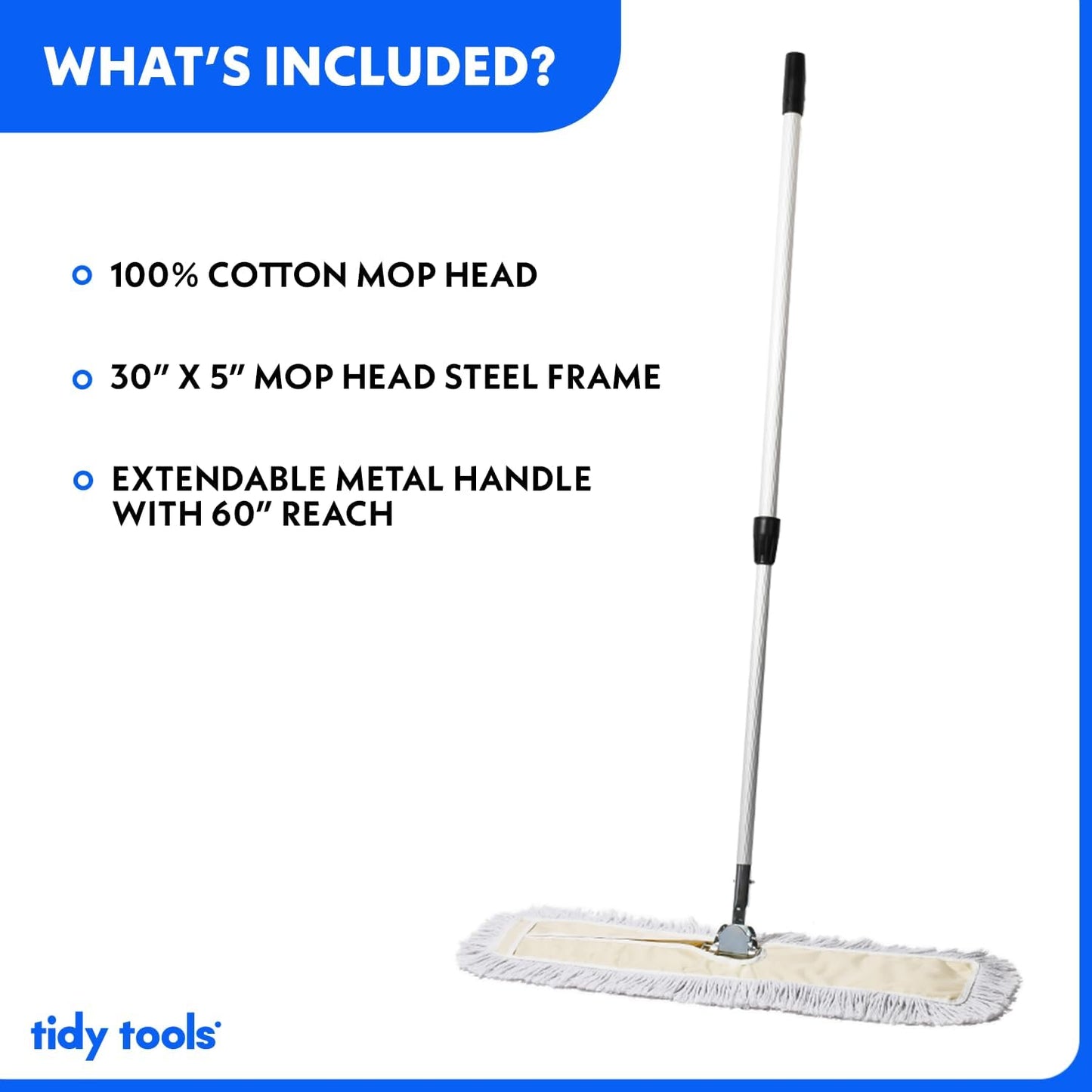 Commercial Dust Mop – 30 Inch Floor Sweeper for Hardwood, Reusable Cotton Mop Head, Extendable Handle, Dry Mop for Floor Cleaning & Janitorial Supplies