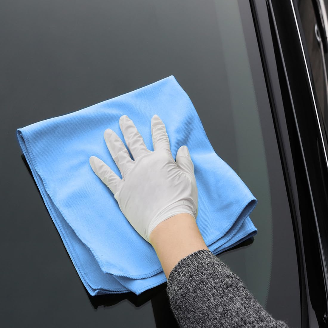 Mr. Lustre Microfiber Glass Cleaning Towels for Cars – 16 x 16 in, Ultra-Fine, Streak-Free, Lint-Free, Scratch-Free Auto Detailing Cloths, Window & Car Towel, Removes Water Spots, Blue (6-Pack)