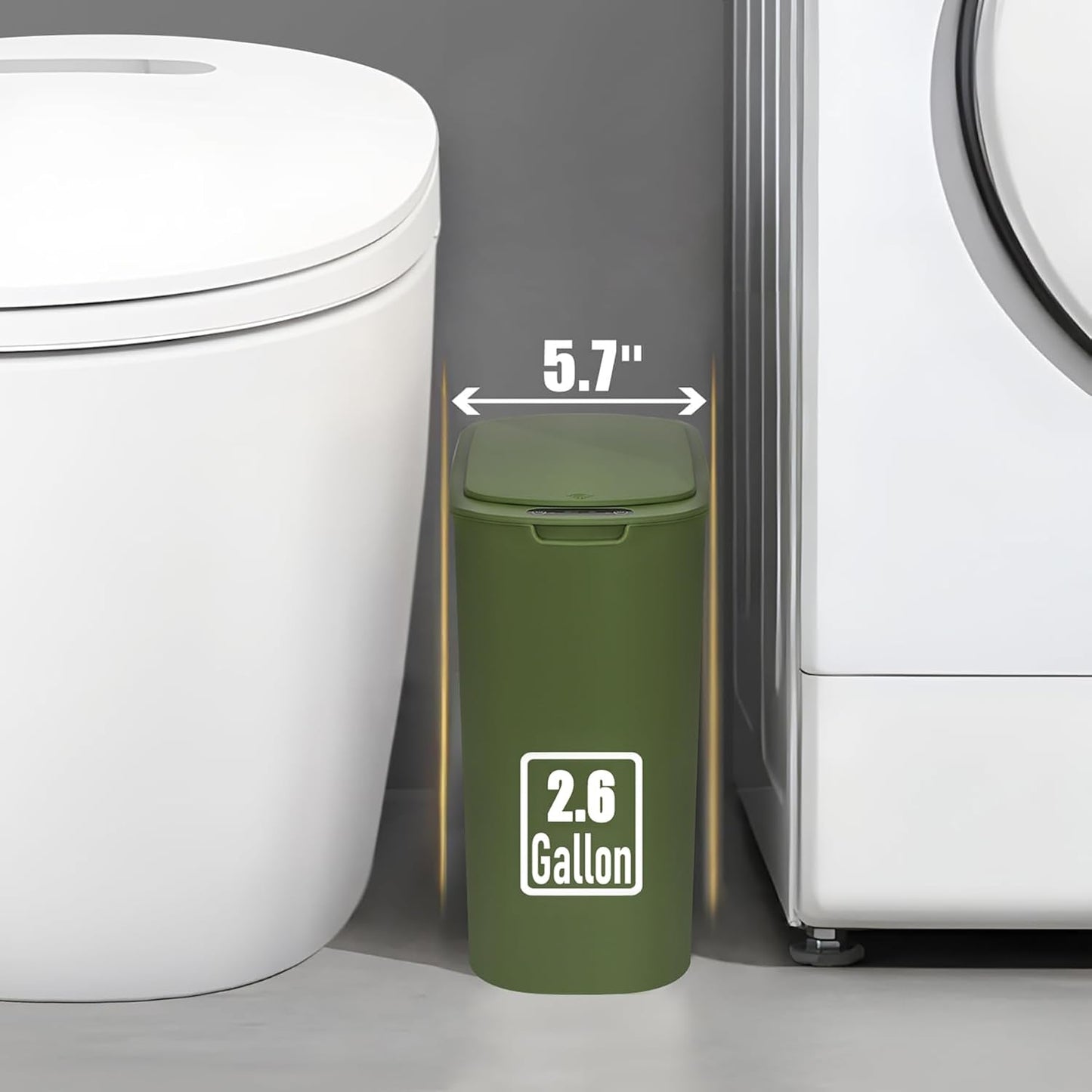 Automatic Motion Sensor Bathroom Trash Can with Lid, 2.6 Gallon Touchless Trash Bin, Smart Garbage Can Plastic Slim Wastebasket for Bedroom, Office, Dorm (Green)