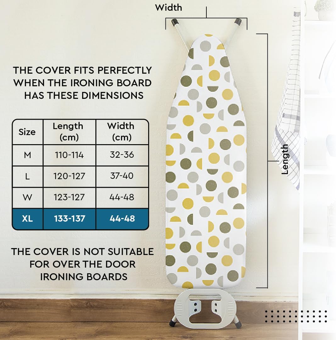Encasa XO Ironing Board Cover and Pad 57"x22" - Thick 3mm Felt Padding, Drawstring Tightening & Lock, Easy Fit, Scorch & Stain Resistant, Fits X-Large Ironing Board - Daisy Grey