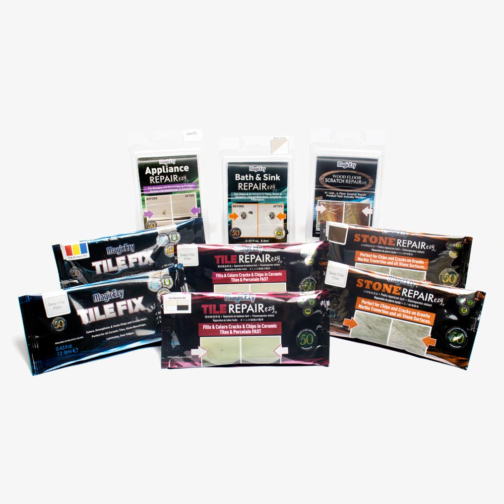 MagicEzy Tile RepairEzy - Professionally and Easily Touch-Up Tile Chips over 1 mm on Porcelain and Ceramic Surfaces - The Primary Kit