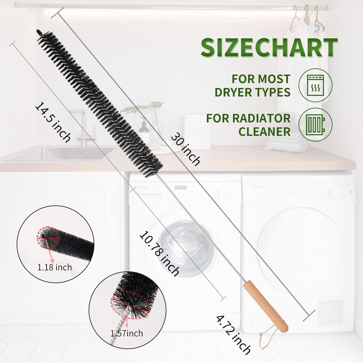 Dryer Lint Brush Vent Cleaner 30 inch Refrigerator Coil Cleaning Brushes Clothes Trap Duct Remover, Crevice Cleaning Brush, Washing Machine Cleaning Tools for Household (1 Pack)