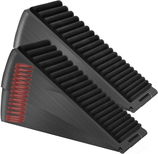 Adjustable Large Door Stopper, Strongest Tall Spring Heavy Duty Door Stop, 3 in Wedge Door Stoppers for Bottom of Door, Stainless steels Make Suits for Any Heavy Door(2 Pack Black)