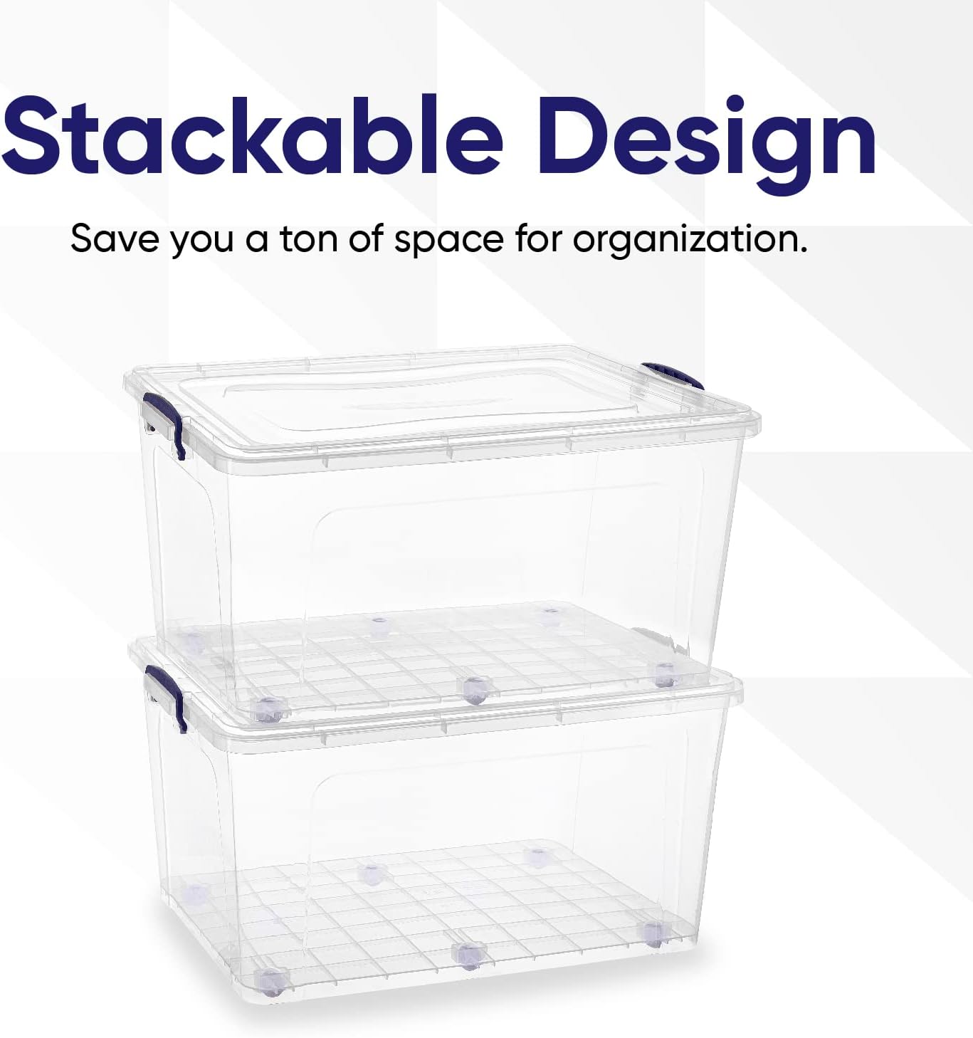 Superio Clear Storage Boxes with Wheels (2 Pack), 85 Qt Heavy Duty Containers with Lids, Stackable Rolling Bins for Home, Garage, Closet Organization- Linen, Tools, Clothing, Supplies