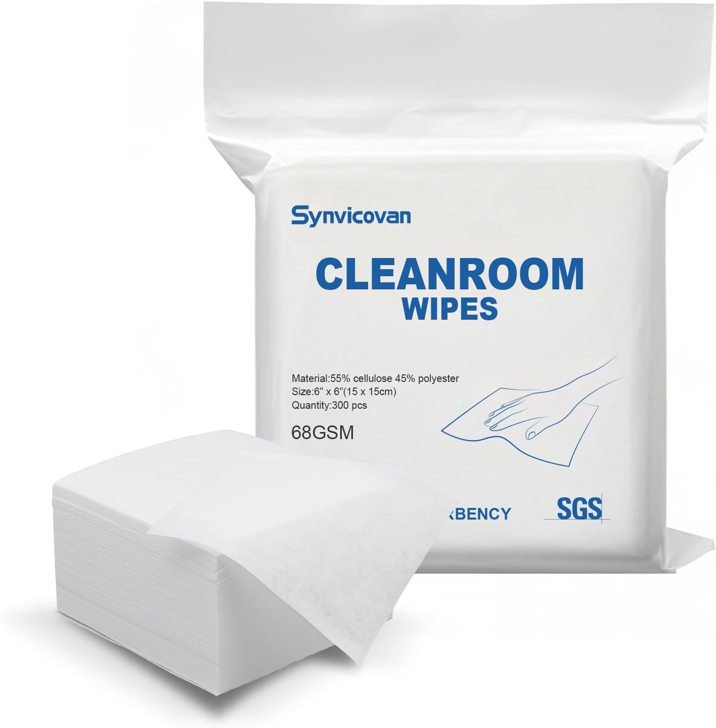 Cleanroom Wipes 6"x6" (300 Pcs, Cellulose/Polyester Blend, Grade A, 68GSM) Lint Free Wipes for Laboratory, Electronics, Pharmaceutical,Printing,Automotives and Semiconductor Industries