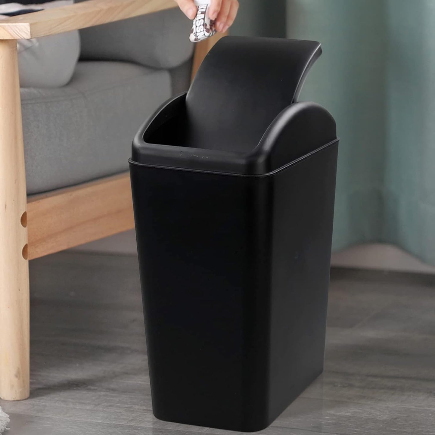 4.2 Gallon Plastic Trash Can with Swing Lid, Swing Top Garbage Can, Black