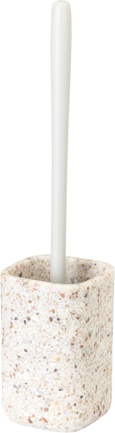Vigar Zense Toilet Brush and Holder Set, Toilet Bowl Brush with Polyresin Stone Holder, Bathroom Sets for Bathroom Decor and Accessories, Terrazzo