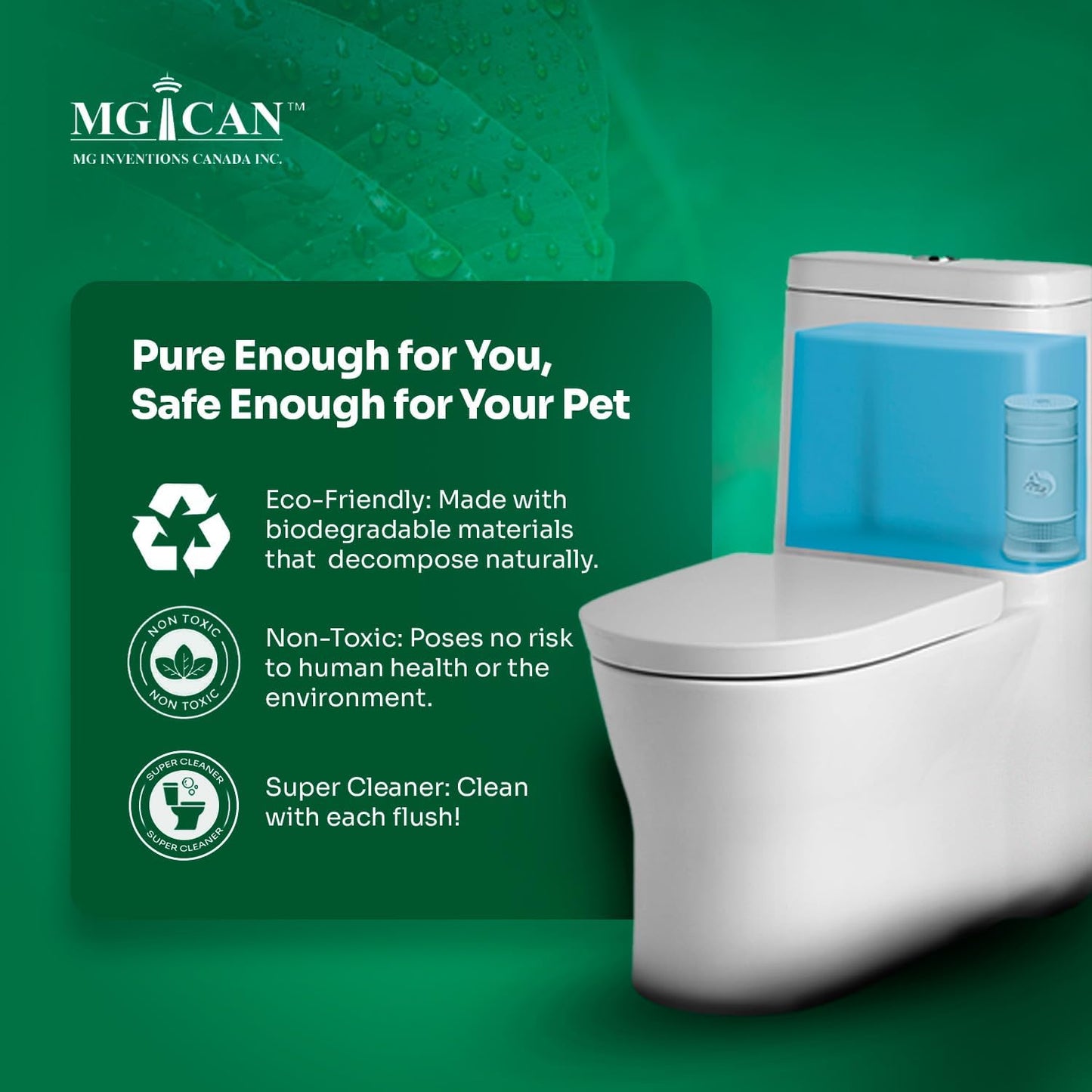 MGICAN Patented Automatic Toilet Cleaning System(ATCS) | Non-Toxic | Bleach Free & Long-Lasting | In Tank Toilet Bowl Cleaner | Cleans & Removes Stains in Every Flush| UL-Certified, 2 Pack