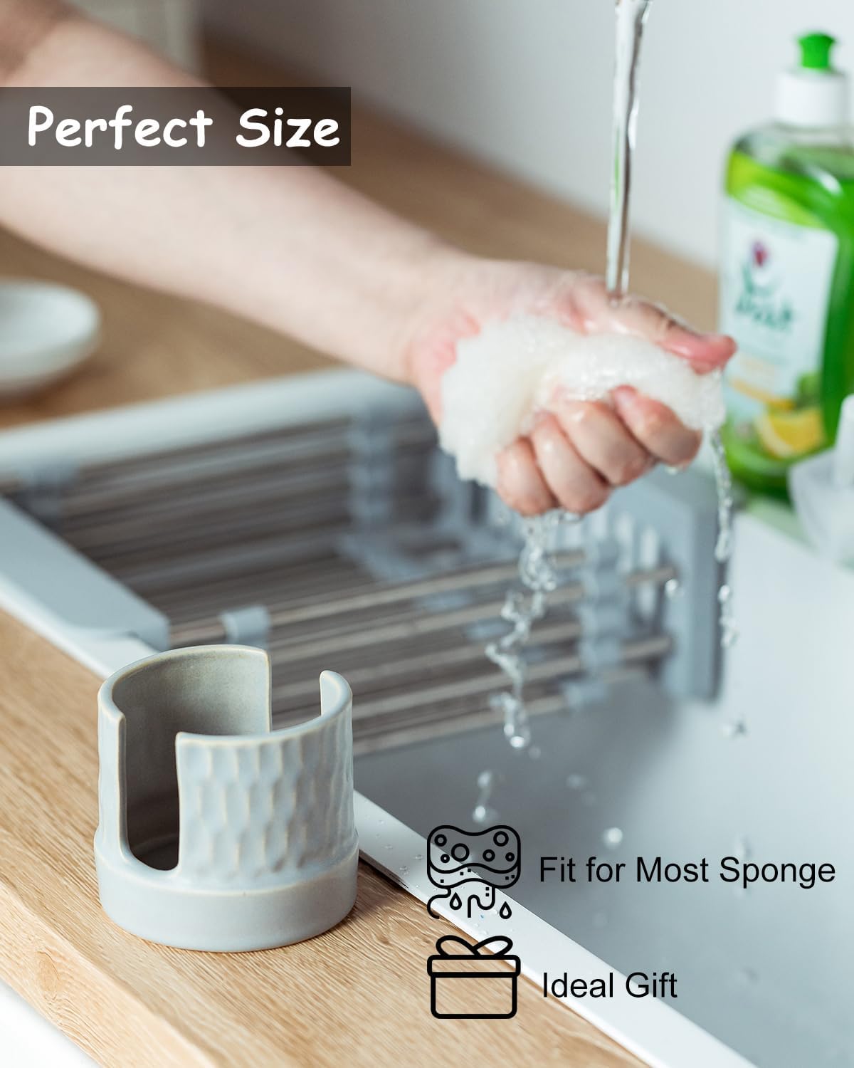 Sponge Holder for Kitchen Sink Counter, Dish Sponge Dish Rack Ceramic Brush Holder Farmhouse Kitchen Accessories for Scrub, Blue