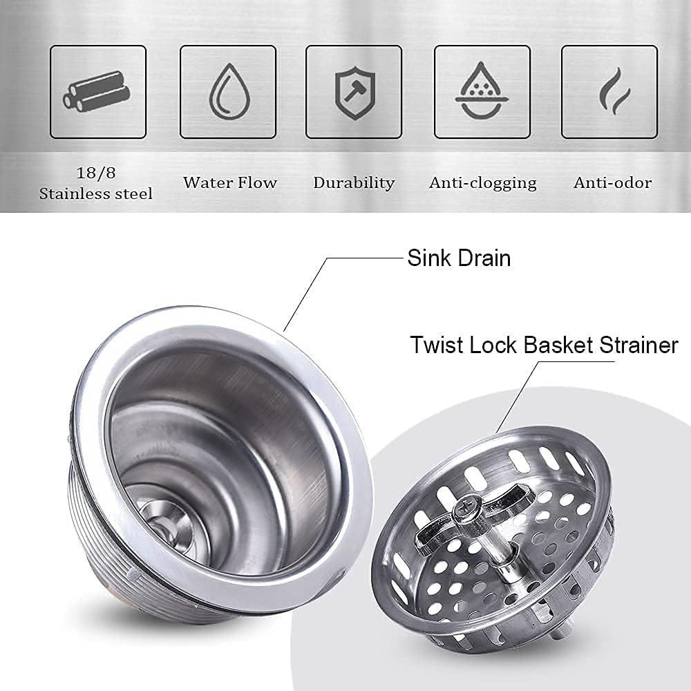 304 Stainless Steel Kitchen Sink Twist Lock Basket Drain Assembly W/Brass Nuts-VARNAHOME
