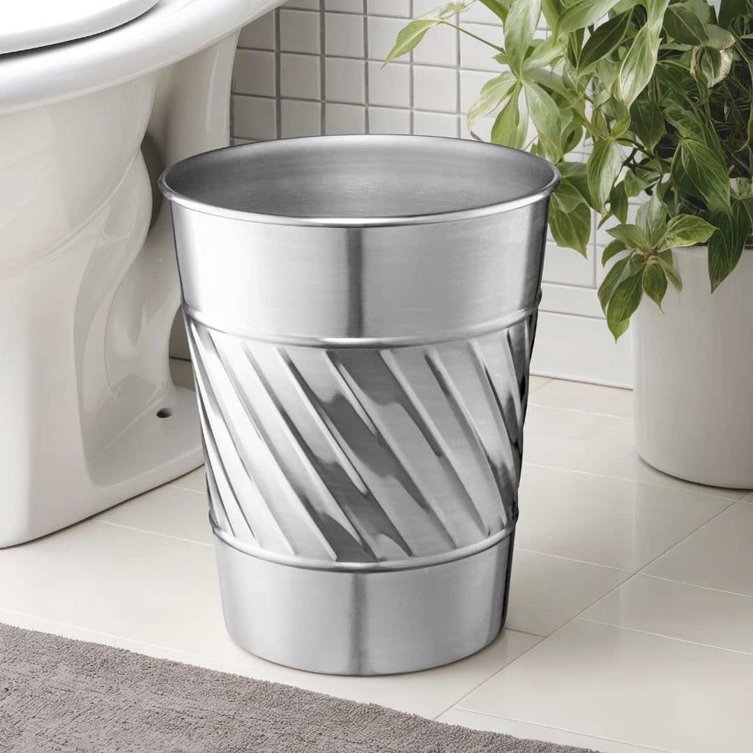Monarch Abode Nickel Chrome Handcrafted Wave Embossed Metal Wastebasket for Home Office, Decorative Waste Basket, Modern Bathroom Garbage Can, Durable & Decorative Trash Bin, Nickel Chrome Trash Can
