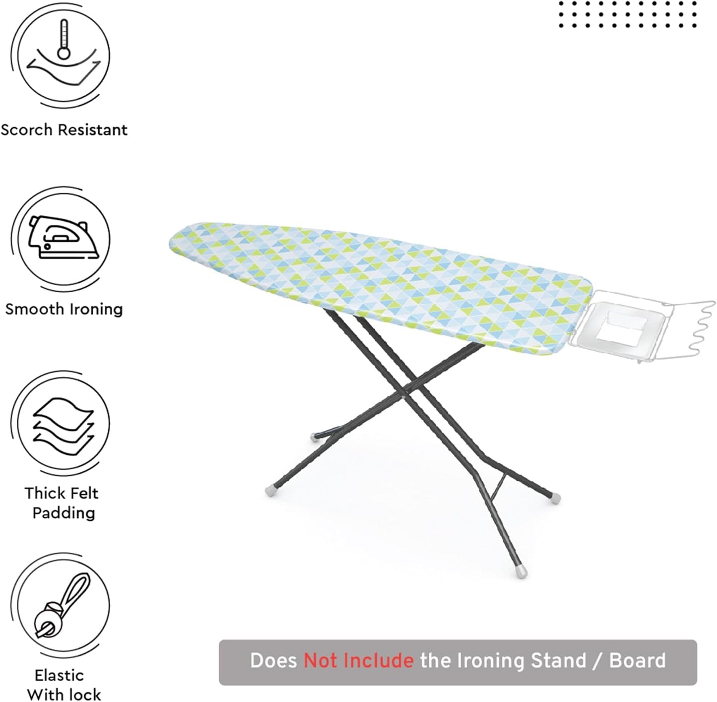 Encasa XO Ironing Board Cover and Pad - Thick 4mm Felt, Heat & Scorch-Resistant, Fits Medium Boards 42"x14", Elastic Bungee Cord Tightening, Easy Fit, Stain-Safe Dye, Triangles Aqua