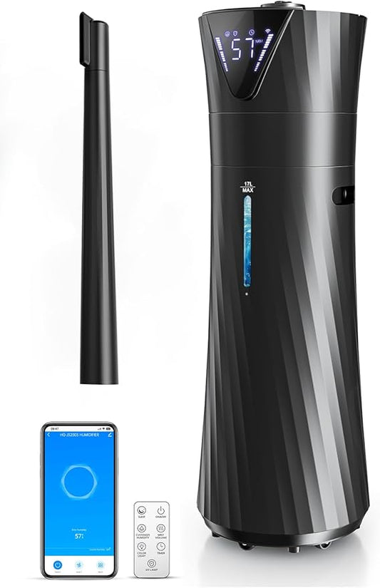 17L/4.5Gal Humidifier Large Room, Smart Quiet Ultrasonic Cool Mist Humidifiers for Bedroom, Covers 2000ft², 56H Runtime, 24H Timer, 3 Mist Modes Humidifiers for Home, Office, Plants, Black