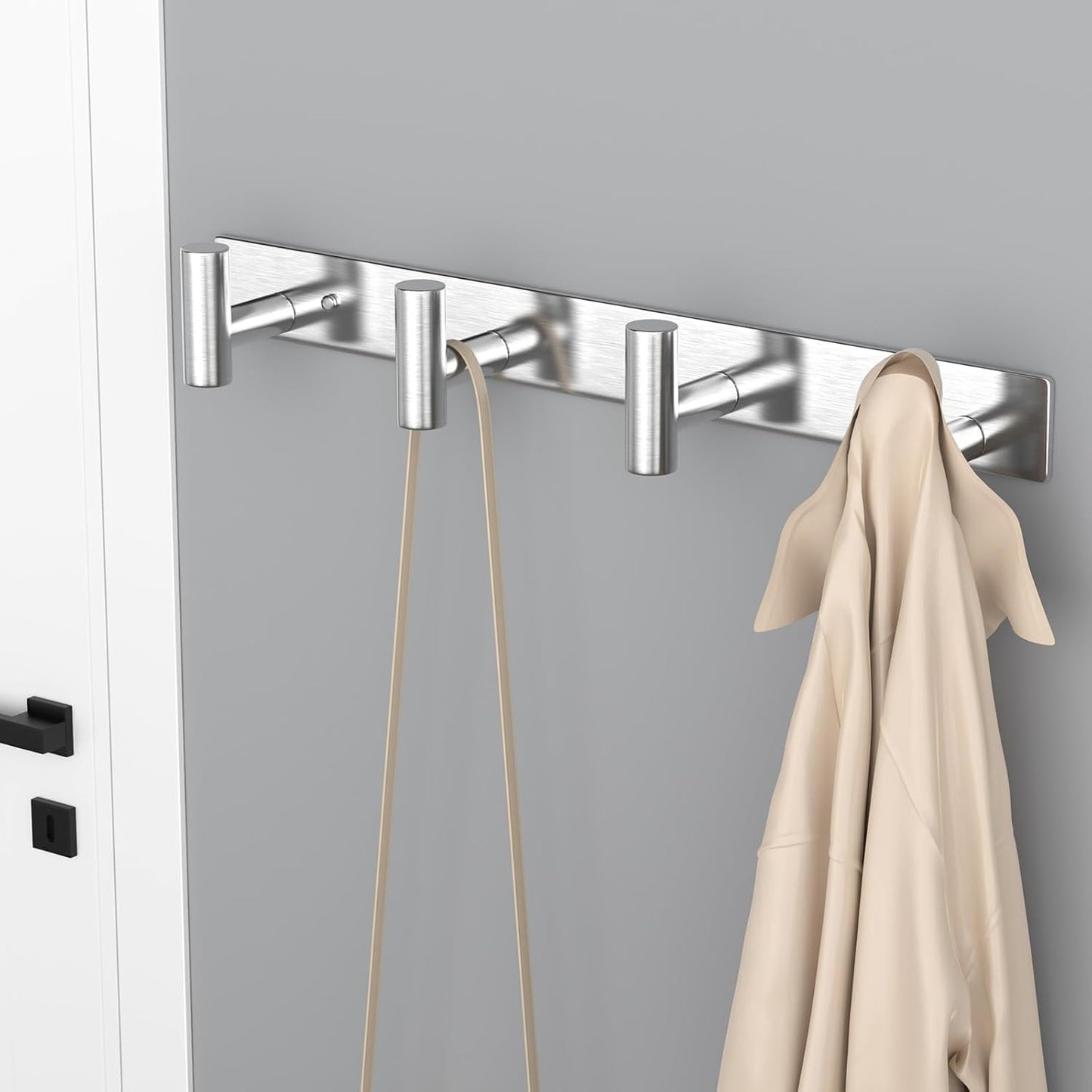VAEHOLD Silver Hat and Coat Wall Mount Rack - Coat Rack with 4 Hooks for Robes, Bags, Keys, and Towels - Bathroom Towel Hanger Organizer (2 Pack)