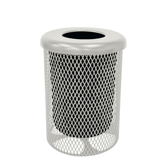 COATEDOUTDOORFURNITURE RFT-TXTGRY Heavy Duty Round Trash Receptacle with Flat Top, Liner Included, 32 Gallon, Textured Grey, Made in America