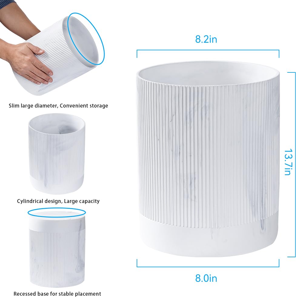 Polytree White Marble Stripe Wastebasket,Round Bathroom Trash Can 2.5 Gallon(9 Liter) Small Kitchen Garbage Can,Living Room Bedroom Trash Can, Decor Wastebasket for Home Office Marble Stripe