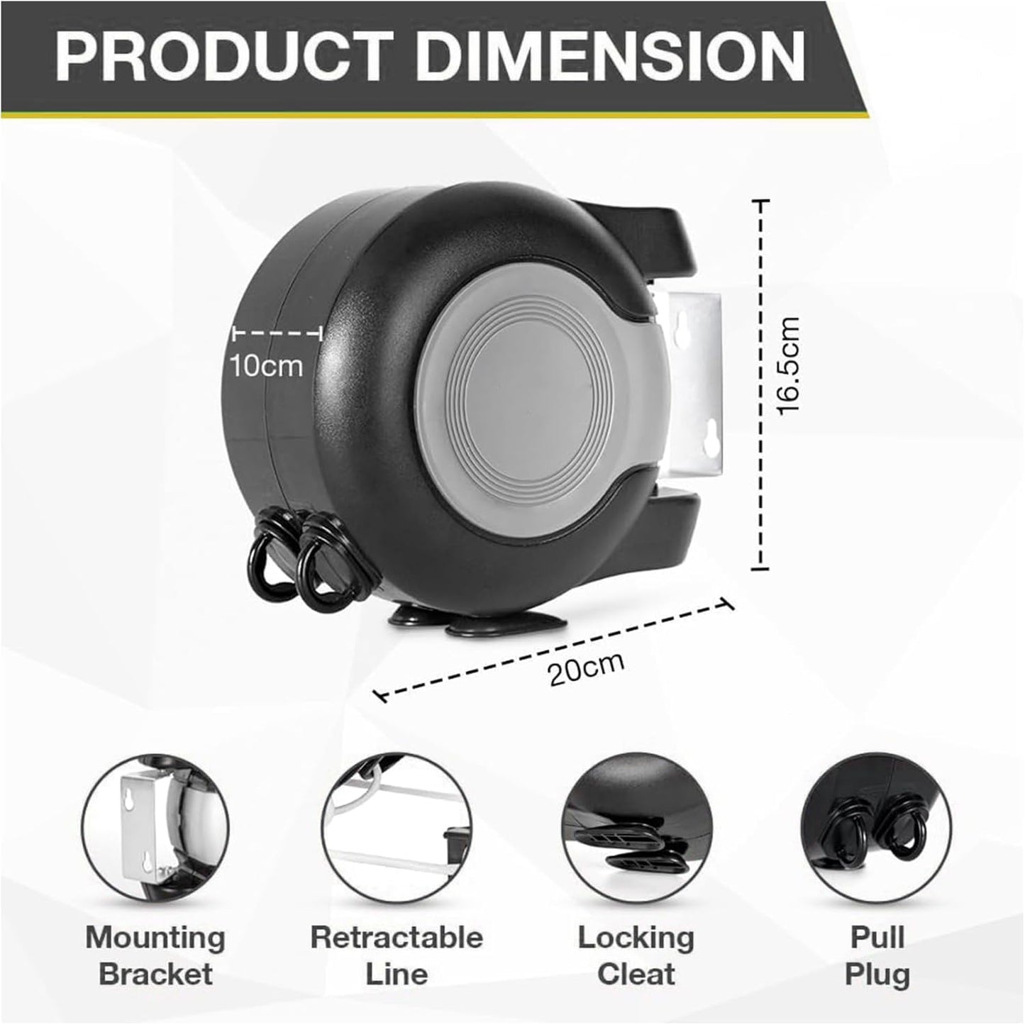 Retractable Double Clothesline – 49 ft x 2 Heavy Duty Clothes Line for Indoor & Outdoor Use, Dual Laundry Line with Easy Installation (Grey Black)