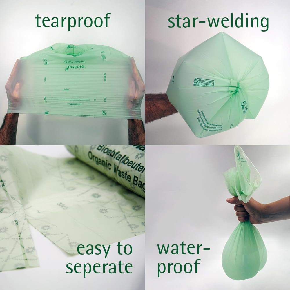 bioMat 1.2 Gallon Compostable Bags, 150 Count, Countertop Bin Liners, BPI ASTM D6400 and CMA Certified Small Trash Bags