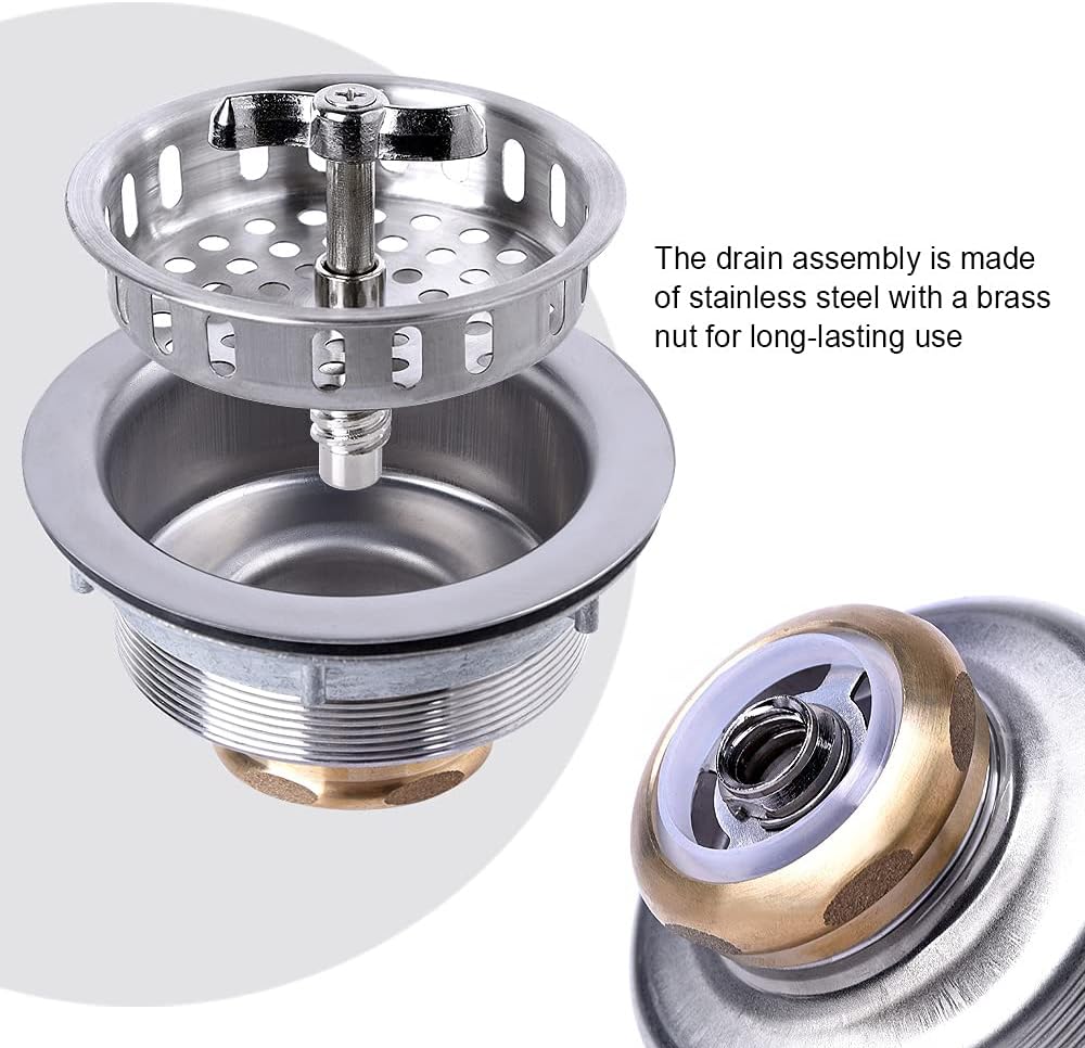 304 Stainless Steel Kitchen Sink Twist Lock Basket Drain Assembly W/Brass Nuts-VARNAHOME