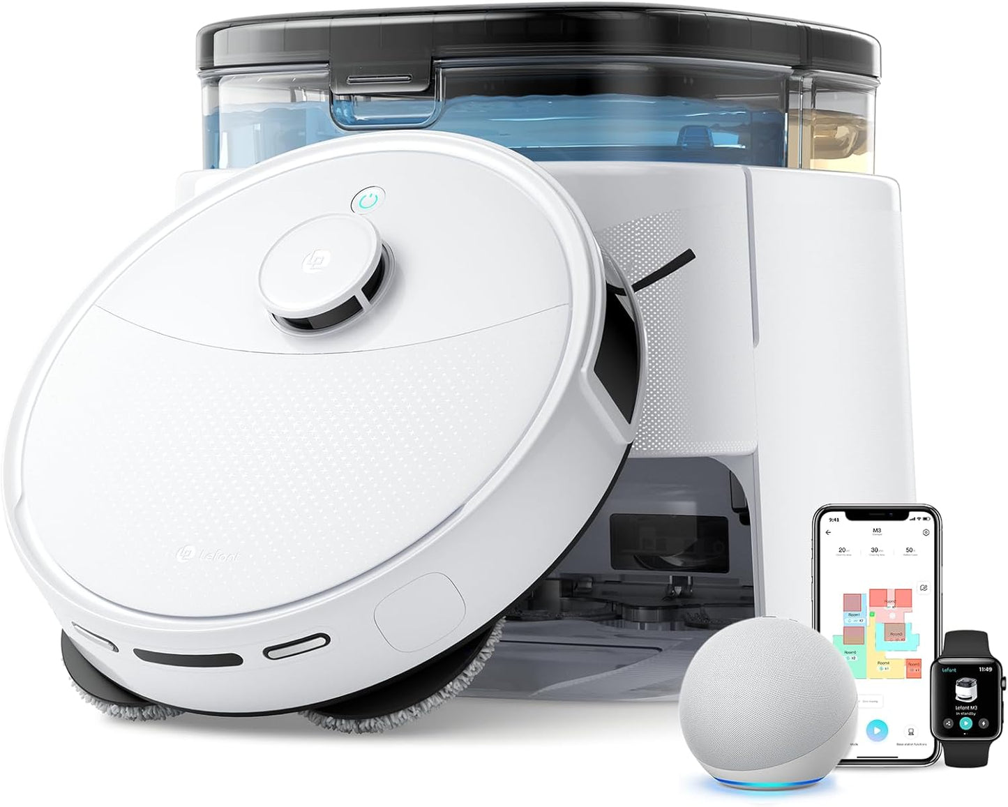 Lefant LiDAR Robot Vacuum and Mop, All-in-One Dock,56-Day Self-Emptying, 190° PSD Obstacle Avoidance, Customized Cleaning, 12000Pa Strong Suction, 220 Min Runtime, WiFi/Alexa/APP/iWatch, M3